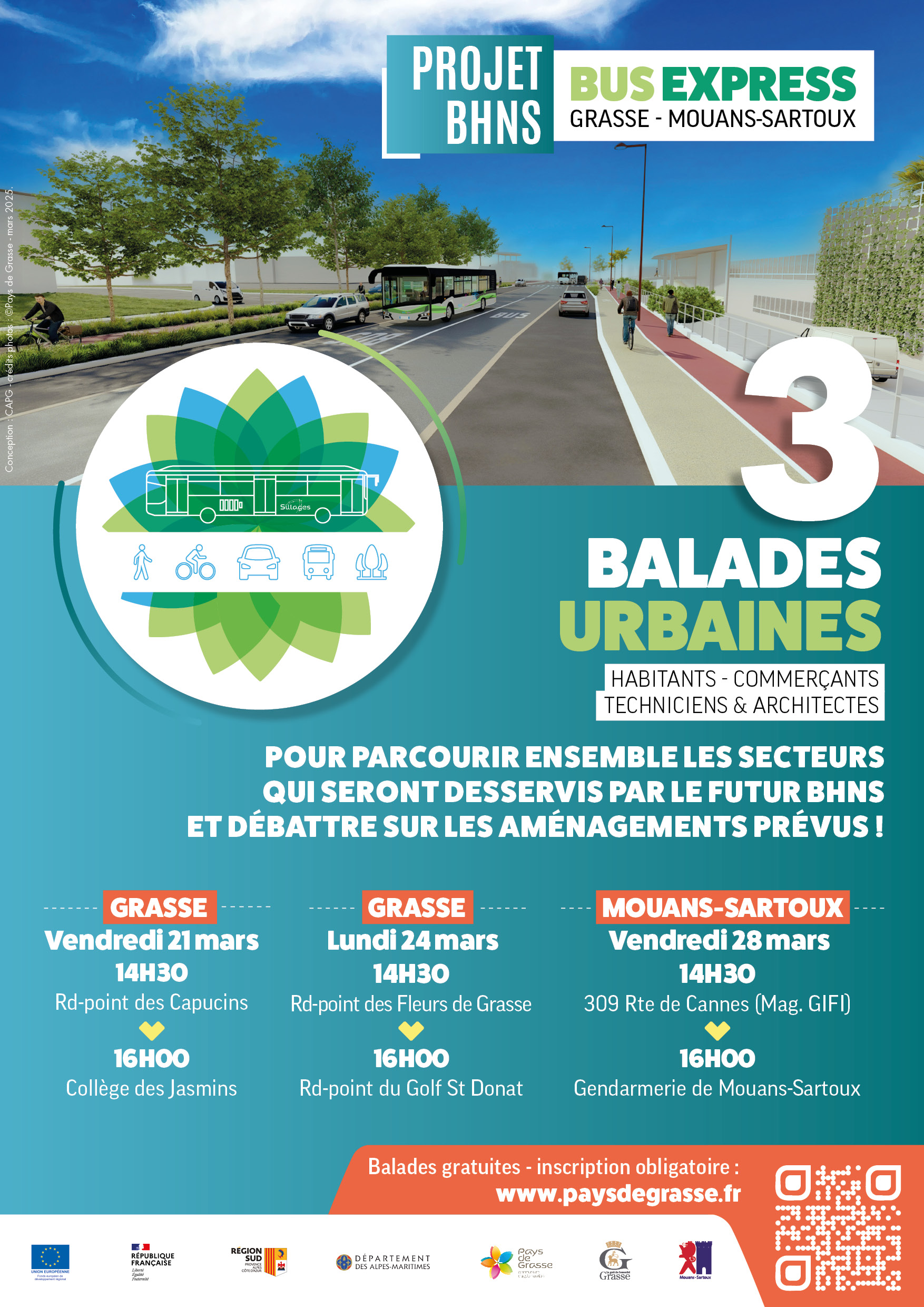 Balades urbaines BHNS Projet Bus Express Mouans-Sartoux Grasse